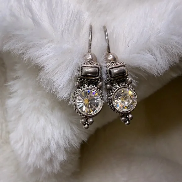 Unique Vintage Silver Crystal or CZ Drop Earrings - Picture 4 of 10